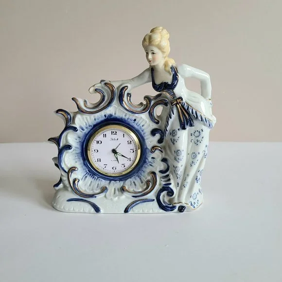 Vintage porcelain table clock with lady figurine Japan. - Picture 1 of 7